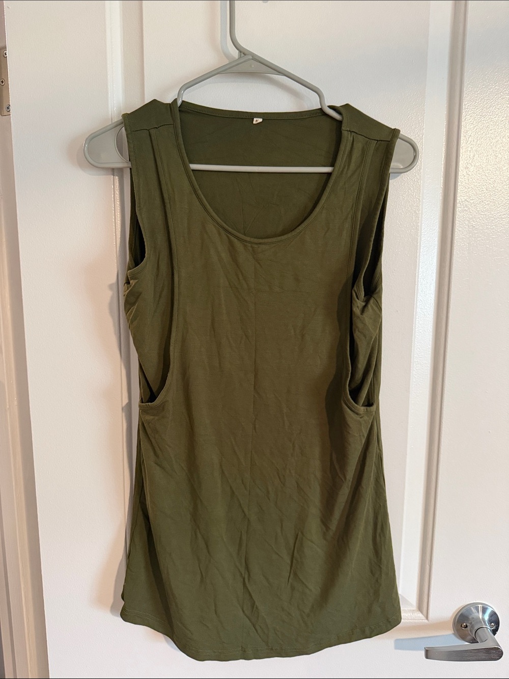 Olive Green maternity breast feeding Sleeveless Pocket Tunic Top